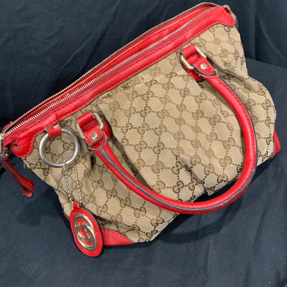 Gucci Red and Tan Shoulder Bag with GG Monogram